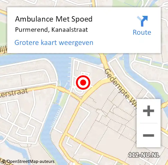 Locatie op kaart van de 112 melding: Ambulance Met Spoed Naar Purmerend, Kanaalstraat op 12 februari 2018 06:25