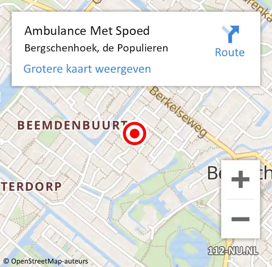 Locatie op kaart van de 112 melding: Ambulance Met Spoed Naar Bergschenhoek, de Populieren op 12 februari 2018 06:26