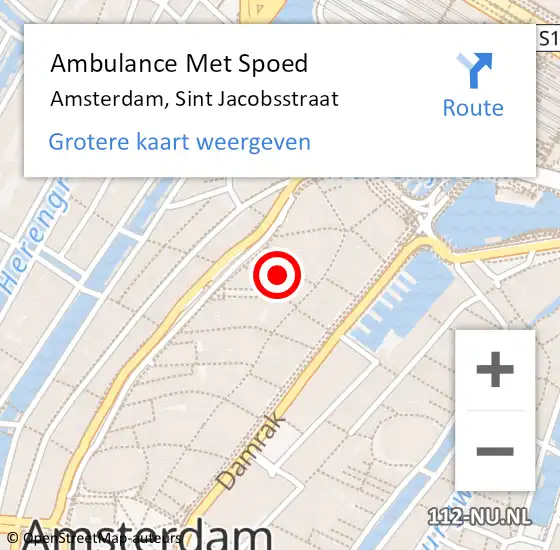 Locatie op kaart van de 112 melding: Ambulance Met Spoed Naar Amsterdam, Sint Jacobsstraat op 12 februari 2018 08:10