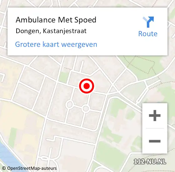 Locatie op kaart van de 112 melding: Ambulance Met Spoed Naar Dongen, Kastanjestraat op 12 februari 2018 09:21
