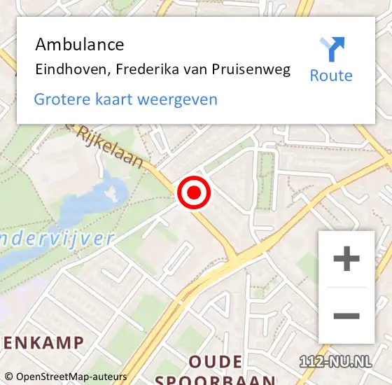 Locatie op kaart van de 112 melding: Ambulance Eindhoven, Frederika van Pruisenweg op 12 februari 2018 09:46