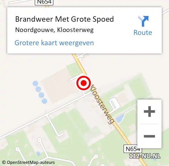 Locatie op kaart van de 112 melding: Brandweer Met Grote Spoed Naar Noordgouwe, Kloosterweg op 12 februari 2018 10:22