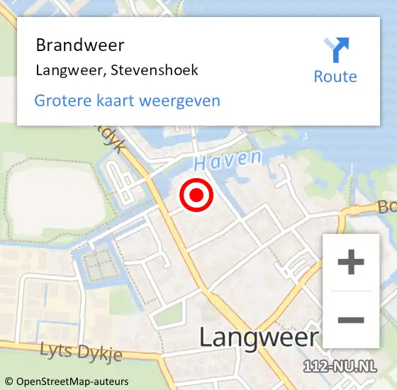 Locatie op kaart van de 112 melding: Brandweer Langweer, Stevenshoek op 12 februari 2018 10:51