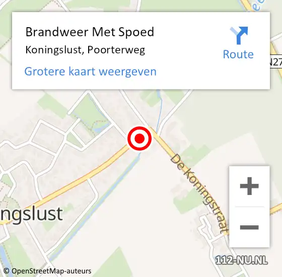 Locatie op kaart van de 112 melding: Brandweer Met Spoed Naar Koningslust, Poorterweg op 12 februari 2018 11:03
