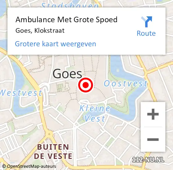 Locatie op kaart van de 112 melding: Ambulance Met Grote Spoed Naar Goes, Klokstraat op 12 februari 2018 11:47