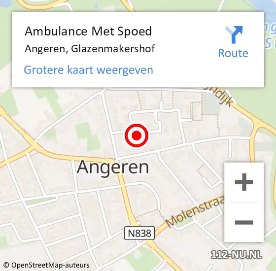 Locatie op kaart van de 112 melding: Ambulance Met Spoed Naar Angeren, Glazenmakershof op 12 februari 2018 12:26