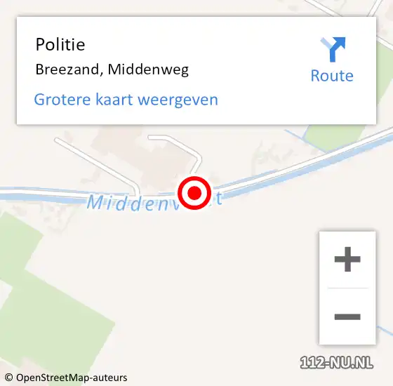 Locatie op kaart van de 112 melding: Politie Breezand, Middenweg op 12 februari 2018 12:54