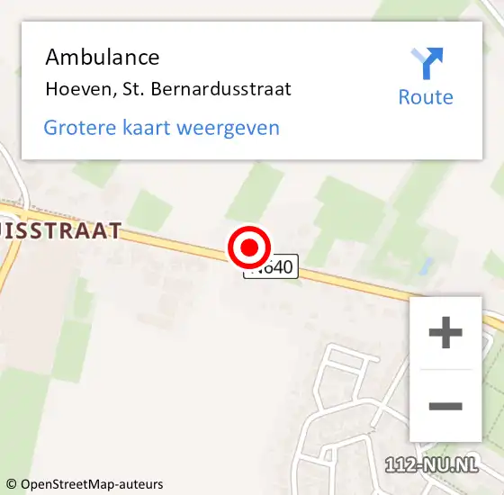 Locatie op kaart van de 112 melding: Ambulance Hoeven, St. Bernardusstraat op 12 februari 2018 13:07