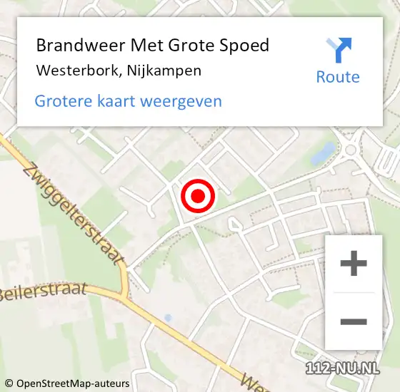 Locatie op kaart van de 112 melding: Brandweer Met Grote Spoed Naar Westerbork, Nijkampen op 12 februari 2018 13:16