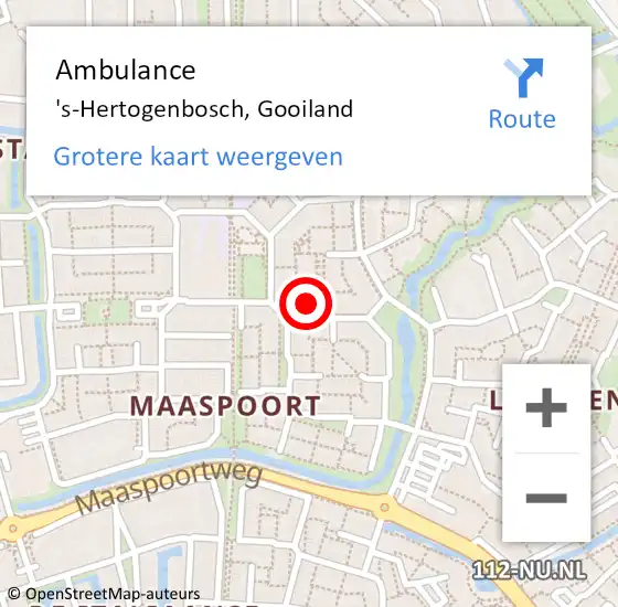 Locatie op kaart van de 112 melding: Ambulance 's-Hertogenbosch, Gooiland op 12 februari 2018 13:50