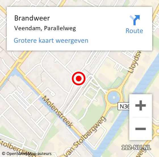 Locatie op kaart van de 112 melding: Brandweer Veendam, Parallelweg op 12 februari 2018 14:26