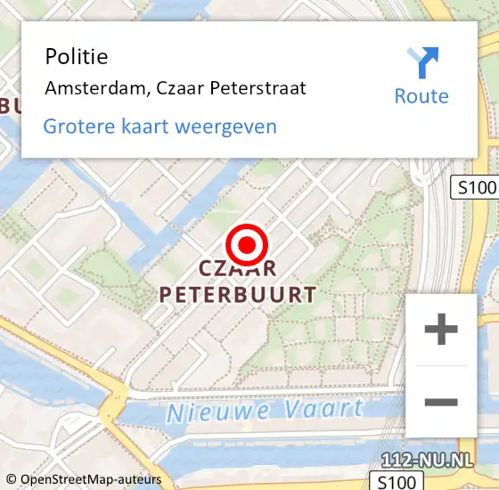 Locatie op kaart van de 112 melding: Politie Amsterdam, Czaar Peterstraat op 12 februari 2018 14:50