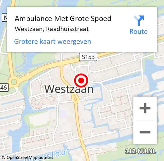 Locatie op kaart van de 112 melding: Ambulance Met Grote Spoed Naar Westzaan, Raadhuisstraat op 12 februari 2018 14:57