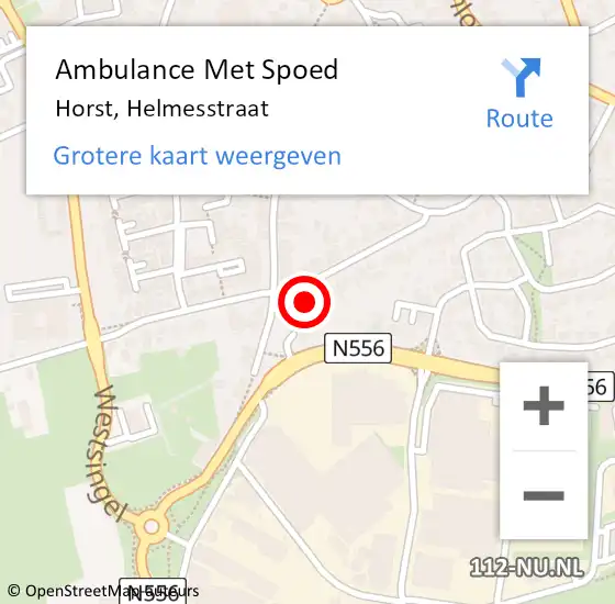 Locatie op kaart van de 112 melding: Ambulance Met Spoed Naar Horst, Helmesstraat op 16 februari 2014 00:38