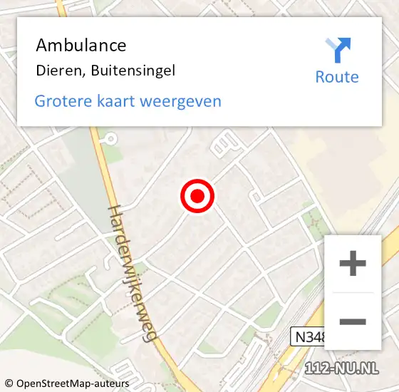 Locatie op kaart van de 112 melding: Ambulance Dieren, Buitensingel op 12 februari 2018 16:44