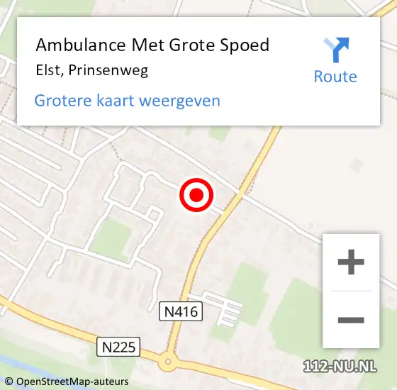 Locatie op kaart van de 112 melding: Ambulance Met Grote Spoed Naar Elst, Prinsenweg op 12 februari 2018 16:57