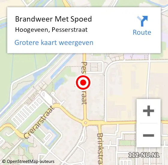 Locatie op kaart van de 112 melding: Brandweer Met Spoed Naar Hoogeveen, Pesserstraat op 12 februari 2018 17:22
