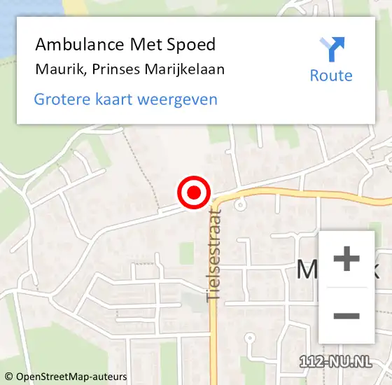 Locatie op kaart van de 112 melding: Ambulance Met Spoed Naar Maurik, Prinses Marijkelaan op 16 februari 2014 01:00