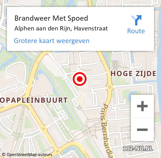Locatie op kaart van de 112 melding: Brandweer Met Spoed Naar Alphen aan den Rijn, Havenstraat op 12 februari 2018 18:27