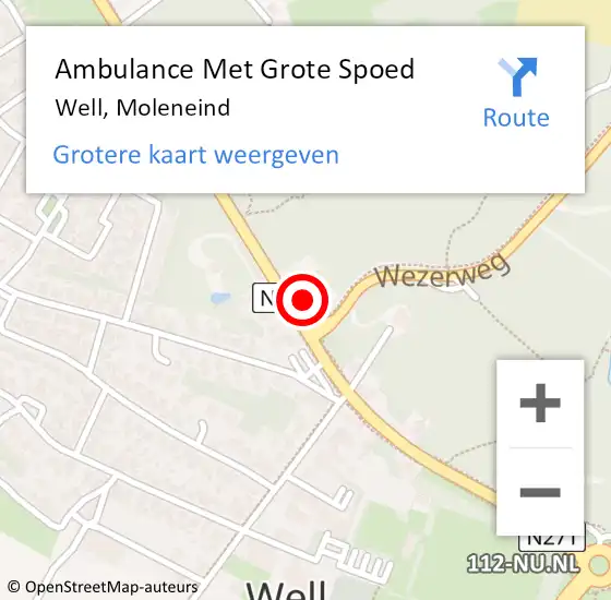 Locatie op kaart van de 112 melding: Ambulance Met Grote Spoed Naar Well, Moleneind op 12 februari 2018 18:31