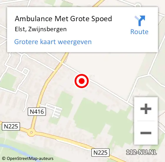 Locatie op kaart van de 112 melding: Ambulance Met Grote Spoed Naar Elst, Zwijnsbergen op 12 februari 2018 18:56