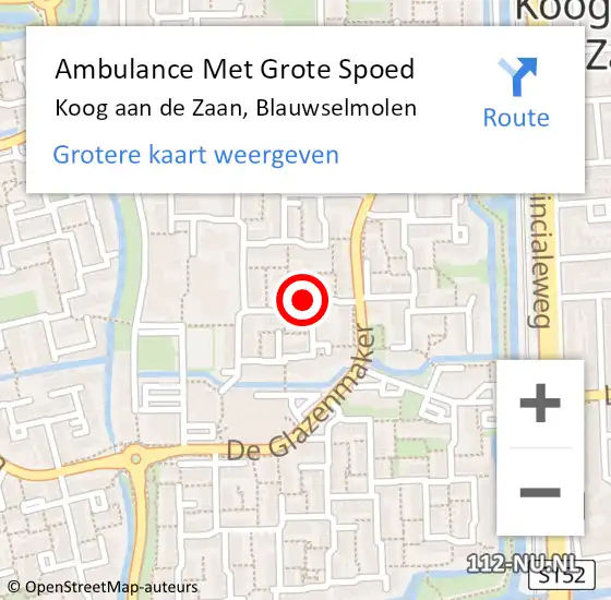 Locatie op kaart van de 112 melding: Ambulance Met Grote Spoed Naar Koog aan de Zaan, Blauwselmolen op 12 februari 2018 18:59