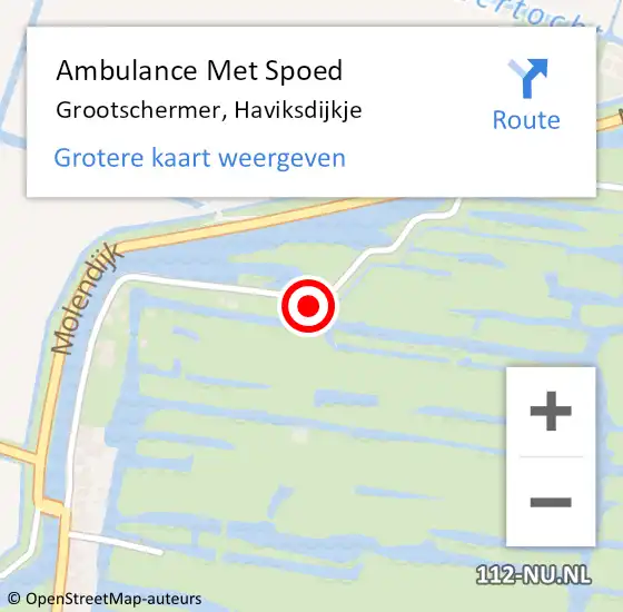 Locatie op kaart van de 112 melding: Ambulance Met Spoed Naar Grootschermer, Haviksdijkje op 12 februari 2018 19:28