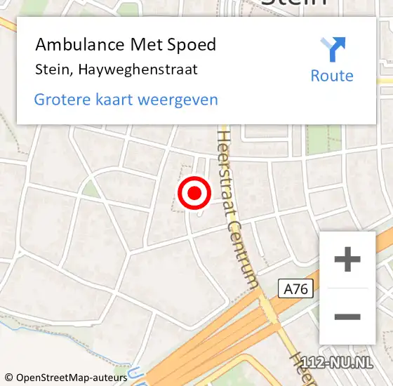 Locatie op kaart van de 112 melding: Ambulance Met Spoed Naar Stein, Hayweghenstraat op 16 februari 2014 01:22