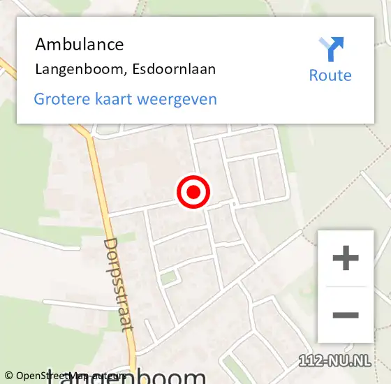 Locatie op kaart van de 112 melding: Ambulance Langenboom, Esdoornlaan op 12 februari 2018 20:28