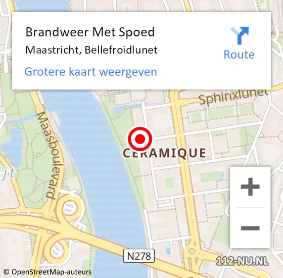 Locatie op kaart van de 112 melding: Brandweer Met Spoed Naar Maastricht, Bellefroidlunet op 12 februari 2018 21:20