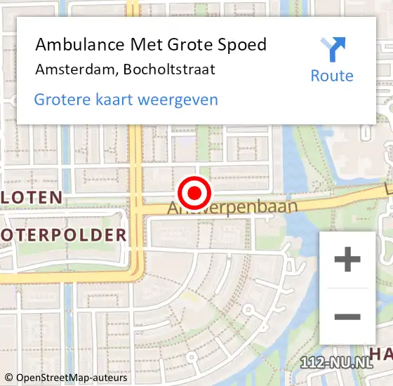 Locatie op kaart van de 112 melding: Ambulance Met Grote Spoed Naar Amsterdam, Bocholtstraat op 12 februari 2018 21:34