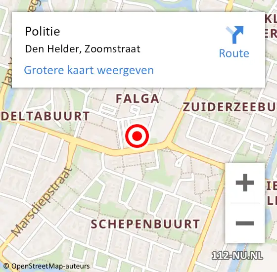 Locatie op kaart van de 112 melding: Politie Den Helder, Zoomstraat op 12 februari 2018 21:36