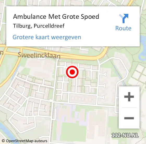 Locatie op kaart van de 112 melding: Ambulance Met Grote Spoed Naar Tilburg, Purcelldreef op 12 februari 2018 21:43