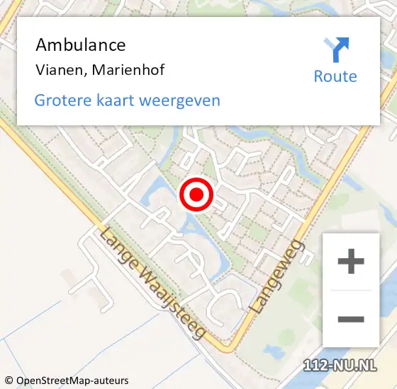 Locatie op kaart van de 112 melding: Ambulance Vianen, Marienhof op 12 februari 2018 22:35