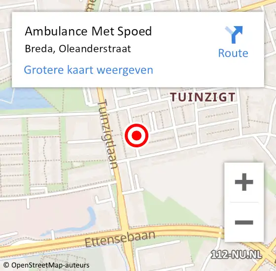 Locatie op kaart van de 112 melding: Ambulance Met Spoed Naar Breda, Oleanderstraat op 12 februari 2018 23:51