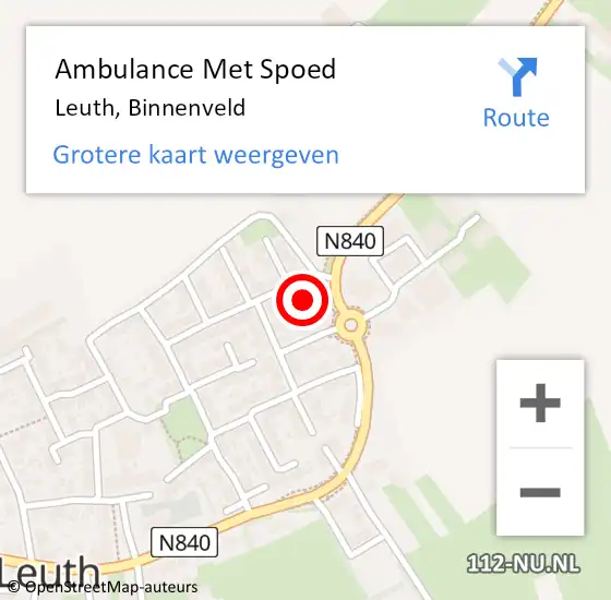 Locatie op kaart van de 112 melding: Ambulance Met Spoed Naar Leuth, Binnenveld op 13 februari 2018 01:14