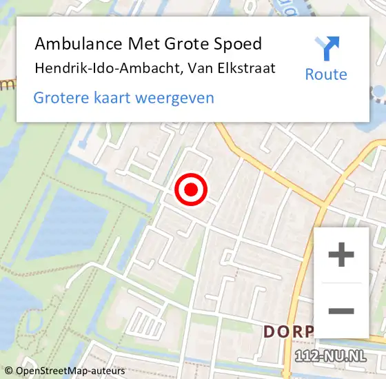 Locatie op kaart van de 112 melding: Ambulance Met Grote Spoed Naar Hendrik-Ido-Ambacht, Van Elkstraat op 13 februari 2018 01:34