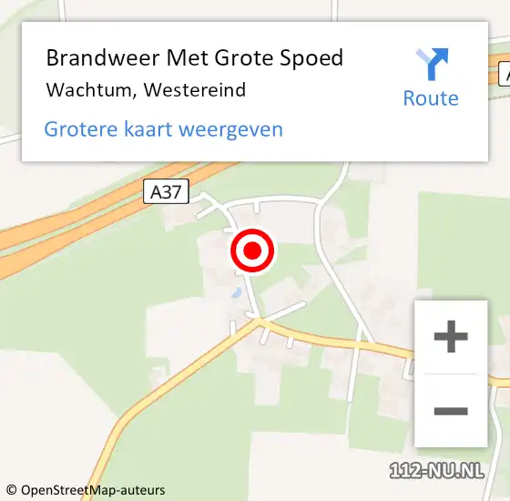 Locatie op kaart van de 112 melding: Brandweer Met Grote Spoed Naar Wachtum, Westereind op 13 februari 2018 02:31