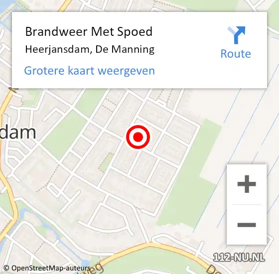 Locatie op kaart van de 112 melding: Brandweer Met Spoed Naar Heerjansdam, De Manning op 13 februari 2018 04:49