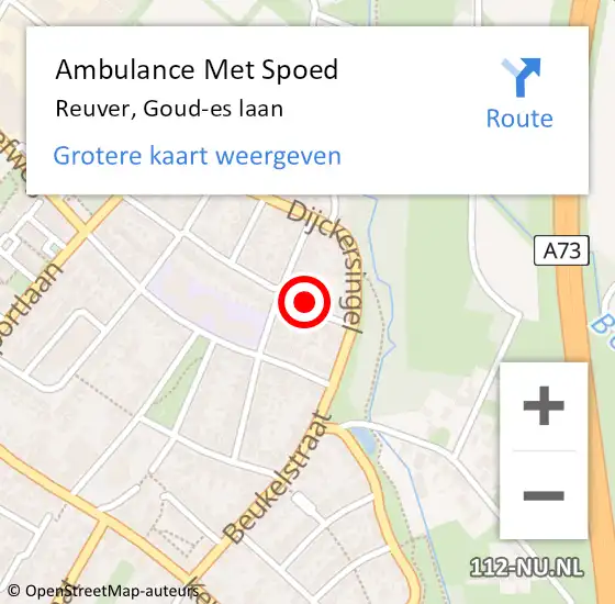 Locatie op kaart van de 112 melding: Ambulance Met Spoed Naar Reuver, Goud-es laan op 13 februari 2018 05:08