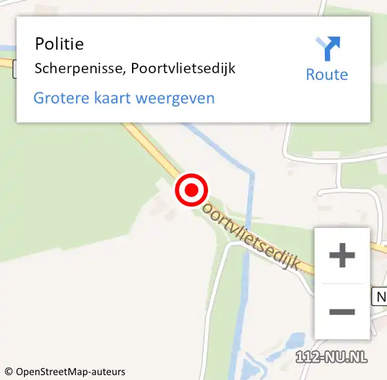 Locatie op kaart van de 112 melding: Politie Scherpenisse, Poortvlietsedijk op 13 februari 2018 05:09