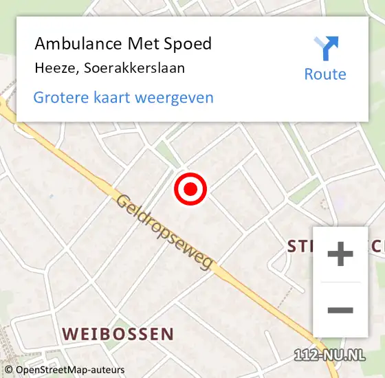 Locatie op kaart van de 112 melding: Ambulance Met Spoed Naar Heeze, Soerakkerslaan op 13 februari 2018 07:54