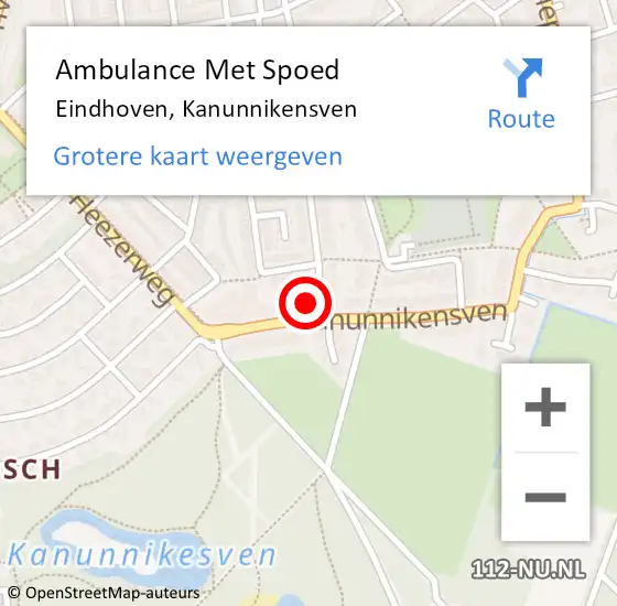 Locatie op kaart van de 112 melding: Ambulance Met Spoed Naar Eindhoven, Kanunnikensven op 13 februari 2018 08:28