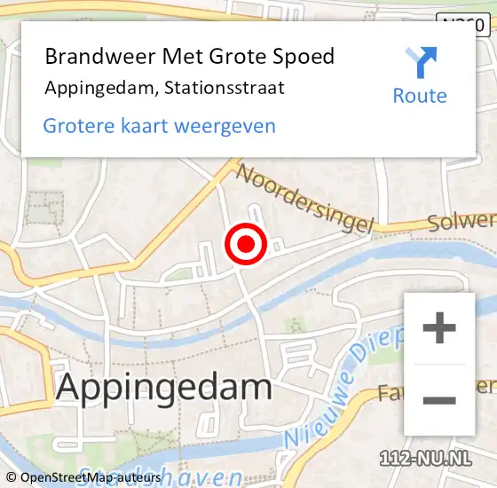 Locatie op kaart van de 112 melding: Brandweer Met Grote Spoed Naar Appingedam, Stationsstraat op 13 februari 2018 08:37