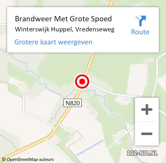 Locatie op kaart van de 112 melding: Brandweer Met Grote Spoed Naar Winterswijk Huppel, Vredenseweg op 16 februari 2014 02:57