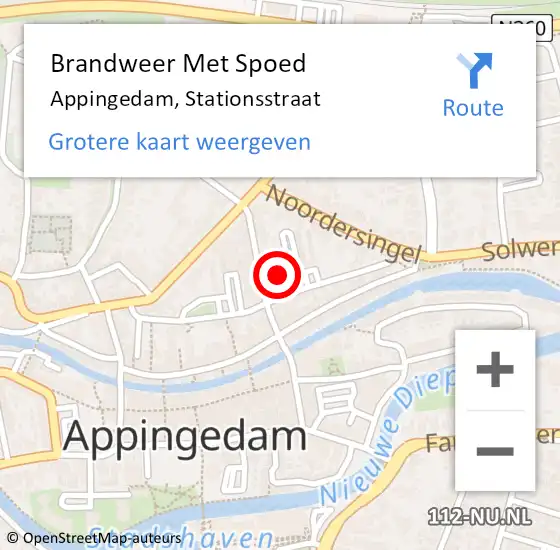 Locatie op kaart van de 112 melding: Brandweer Met Spoed Naar Appingedam, Stationsstraat op 13 februari 2018 08:54