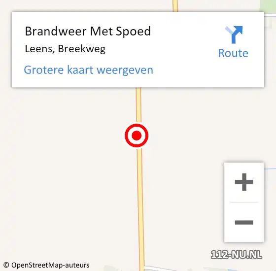 Locatie op kaart van de 112 melding: Brandweer Met Spoed Naar Leens, Breekweg op 13 februari 2018 08:58