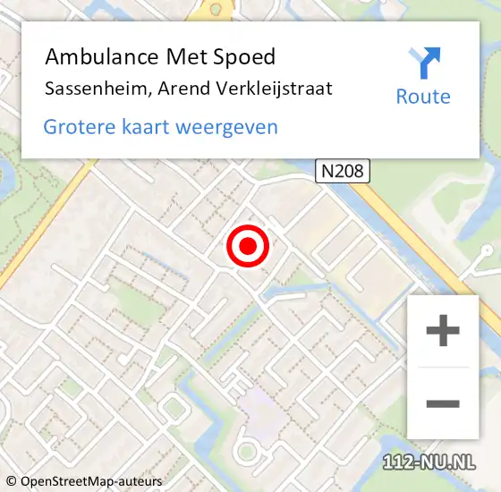 Locatie op kaart van de 112 melding: Ambulance Met Spoed Naar Sassenheim, Arend Verkleijstraat op 13 februari 2018 09:01