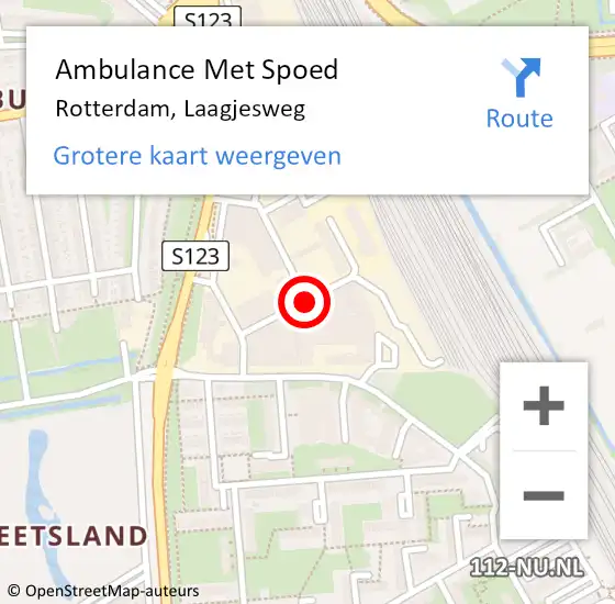 Locatie op kaart van de 112 melding: Ambulance Met Spoed Naar Rotterdam, Laagjesweg op 13 februari 2018 10:47