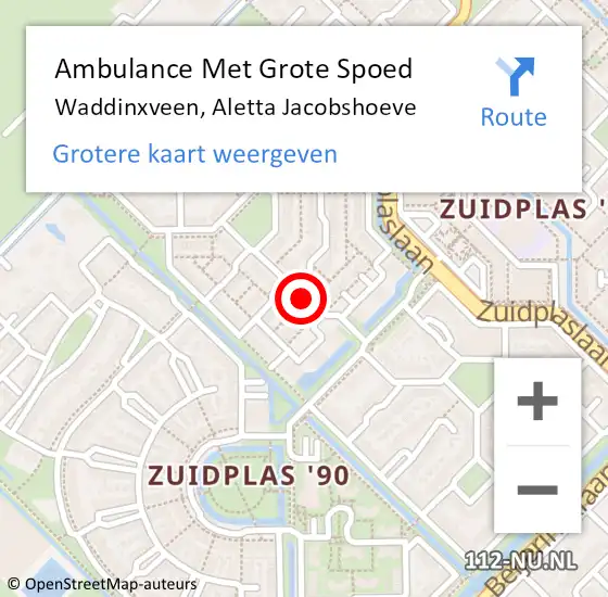 Locatie op kaart van de 112 melding: Ambulance Met Grote Spoed Naar Waddinxveen, Aletta Jacobshoeve op 13 februari 2018 11:51